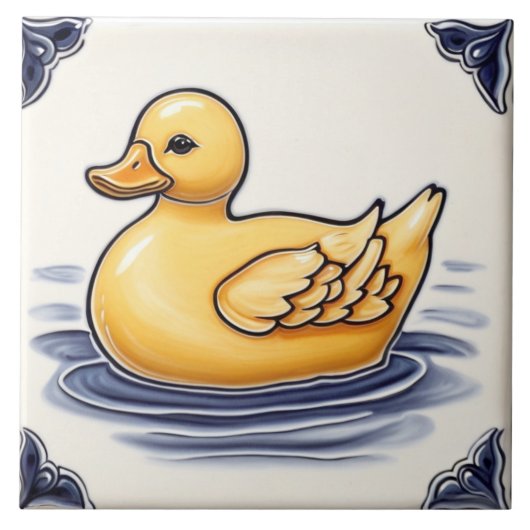 Yellow Duck Navy Donkerblauw en wit Tegeltje (Voorkant)