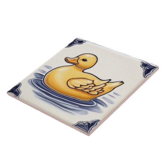 Yellow Duck Navy Donkerblauw en wit Tegeltje (Zijkant)