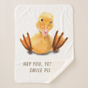 Yellow Duck Playful Sherpa Blanket Smile Cartoon Deken