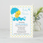Yellow Duck, Umbrella en Polka Dots Baby shower Kaart (Staand voorkant)