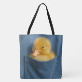 Yellow Duckling In a Blue T-shirt Pocket Tote Bag (Voorkant)