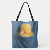 Yellow Duckling In a Blue T-shirt Pocket Tote Bag (Achterkant)