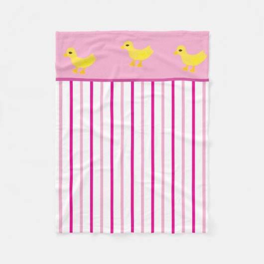Yellow Ducks Pastel Bright Pink White Stripes Fleece Deken (Voorkant)
