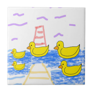 Yellow Ducks Red Lighthouse en Pier Keramische Teg Tegeltje