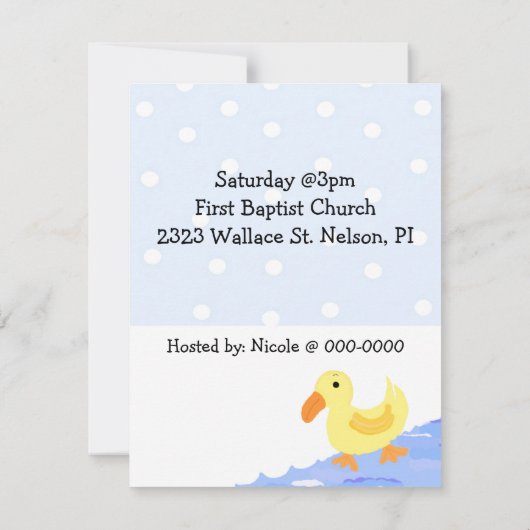 Yellow Ducky Baby shower Invitation Kaart (Achterkant)