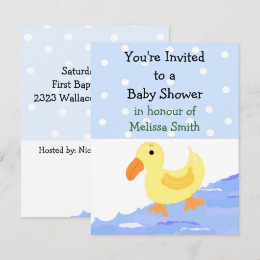 Yellow Ducky Baby shower Invitation Kaart (Voorkant / Achterkant)