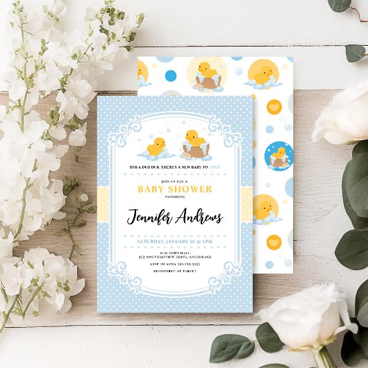 Yellow Ducky Bubble Bath Baby shower uitnodiging
