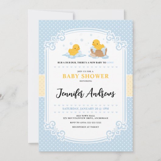 Yellow Ducky Bubble Bath Baby shower uitnodiging (Voorkant)