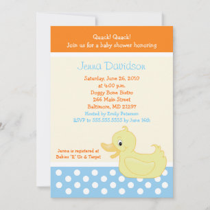 Yellow Ducky Duck Baby shower Invitation Kaart