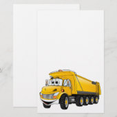 Yellow Dump Truck 10w Cartoon Briefpapier (Voorkant / Achterkant)