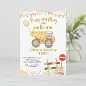 Yellow Dump Truck Boy Birthday Party Kaart (Staand voorkant)