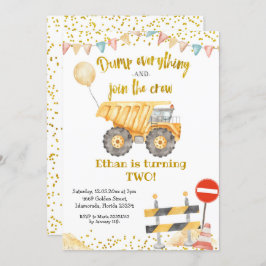 Yellow Dump Truck Boy Birthday Party Kaart
