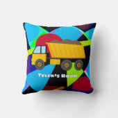 Yellow Dump Truck, Geometric Shapes, Child's Name Kussen (Achterkant)
