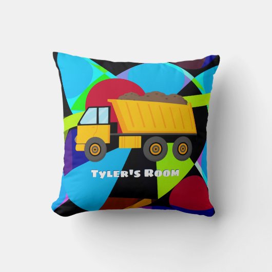 Yellow Dump Truck, Geometric Shapes, Child's Name Kussen (Voorkant)