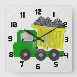 Yellow Dump Truck Vierkante Klok