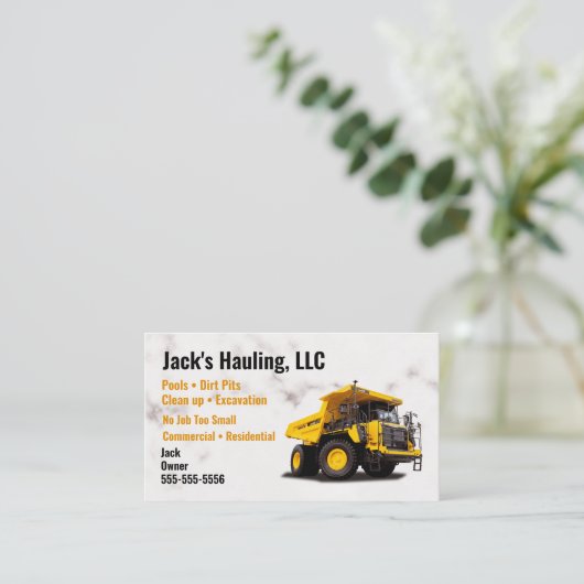 Yellow Dump Truck Visitekaartje (Staand voorkant)