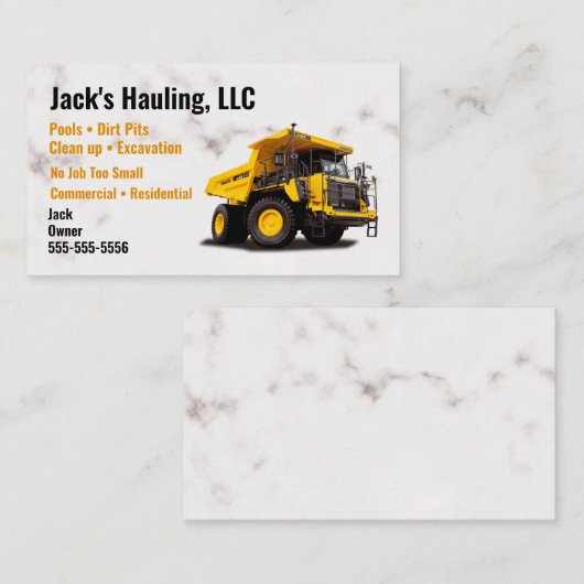Yellow Dump Truck Visitekaartje (Voorkant / Achterkant)