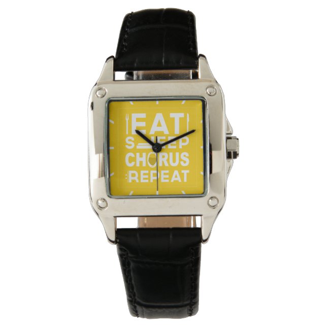 Yellow Eat Sleep Chorus Herhaalblok Watch Horloge (Voorkant)