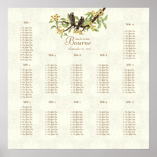 Yellow Elegance Ivoor  Birds Poster (Voorkant)