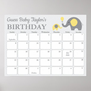 Yellow Elephant Baby Birthday Predicendar Poster