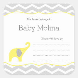 Yellow Elephant Baby shower Boekplaat, neutraal Vierkante Sticker