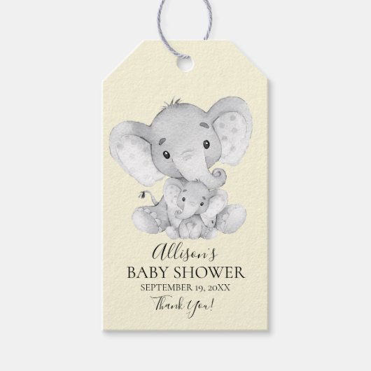 Yellow Elephant Baby shower Favor Gift Label Cadeaulabel (Voorkant)