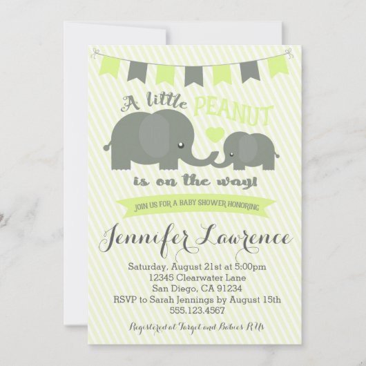 Yellow Elephant Baby shower Invitation Boy of Girl Kaart (Voorkant)
