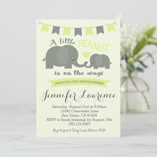 Yellow Elephant Baby shower Invitation Boy of Girl Kaart (Staand voorkant)
