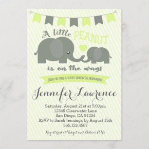 Yellow Elephant Baby shower Invitation Boy of Girl Kaart
