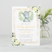 Yellow Elephant Baby shower Invitation Kaart (Staand voorkant)