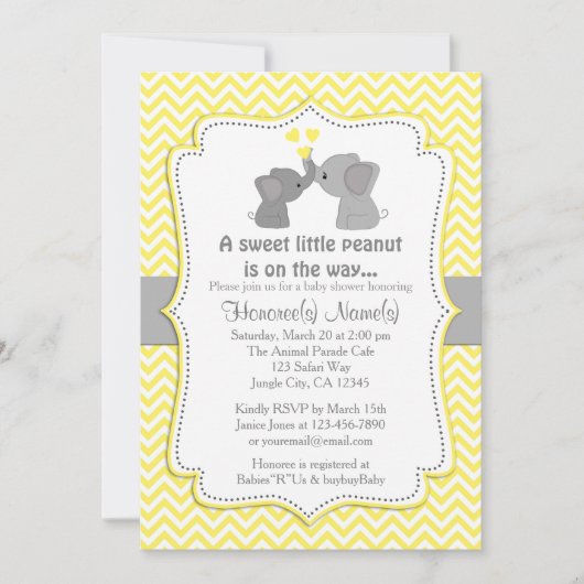 Yellow Elephant Baby Shower Invitations Chev 170 Kaart (Voorkant)