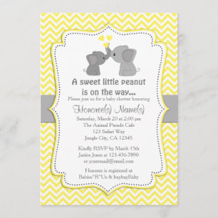 Yellow Elephant Baby Shower Invitations Chev 170 Kaart