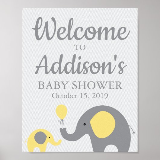 Yellow Elephant Baby shower Welcome Sign Poster (Voorkant)