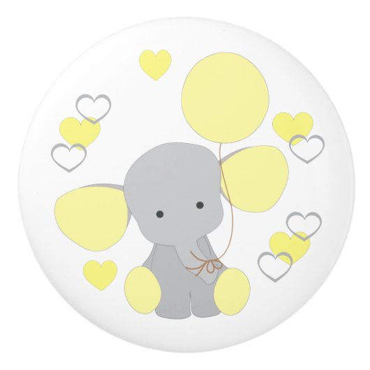 Yellow Elephant ballon Hearts Baby Boy Nursery Keramische Knop (Voorkant)
