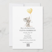 Yellow Elephant Balloon Baby shower Invitation Kaart (Voorkant)