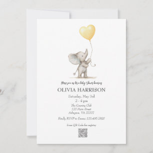 Yellow Elephant Balloon Baby shower Invitation Kaart