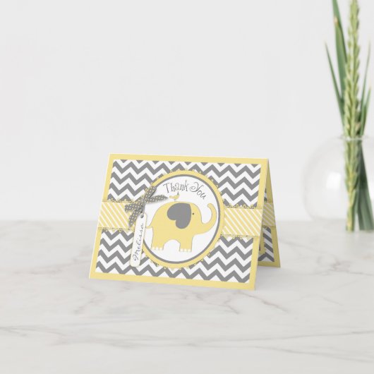 Yellow Elephant Bird Chevron Print Dank u kaart (Voorkant)