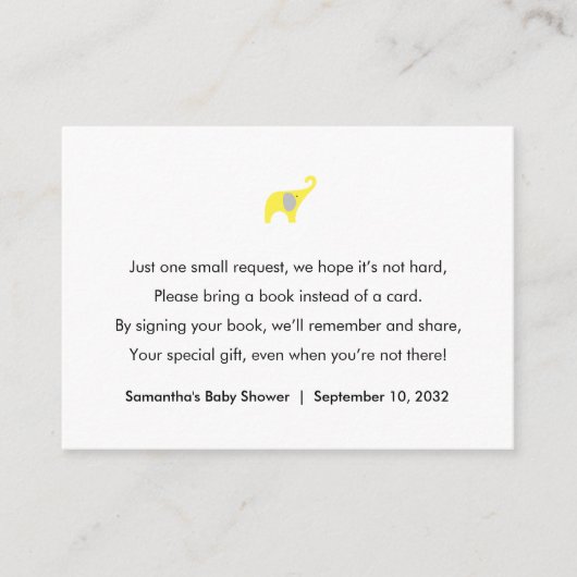 Yellow Elephant Book aanvraag / boeken voor baby Informatiekaartje (Voorkant)