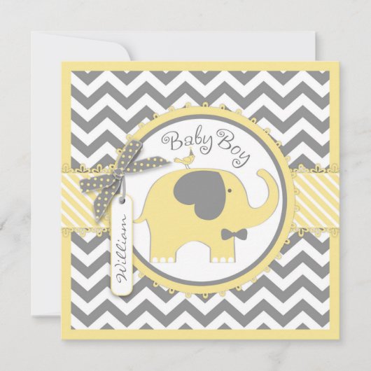 Yellow Elephant Bow-stropdas Chevron Print Baby sh Kaart (Voorkant)