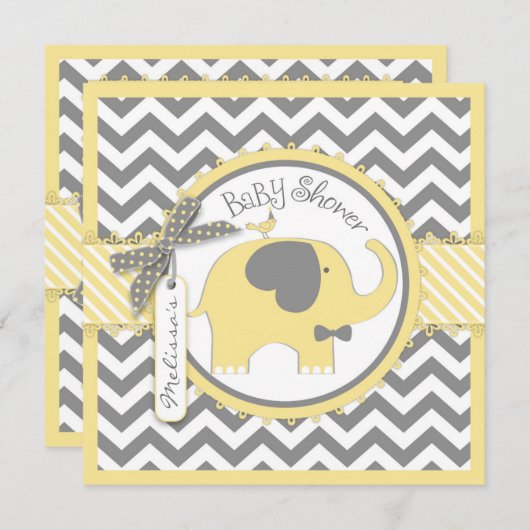 Yellow Elephant Bow-stropdas Chevron Print Baby sh Kaart (Voorkant / Achterkant)
