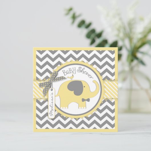 Yellow Elephant Bow-stropdas Chevron Print Baby sh Kaart (Staand voorkant)