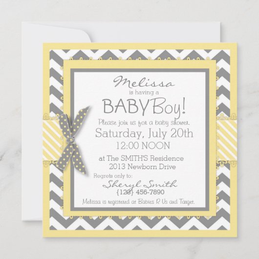 Yellow Elephant Bow-stropdas Chevron Print Baby sh Kaart (Achterkant)