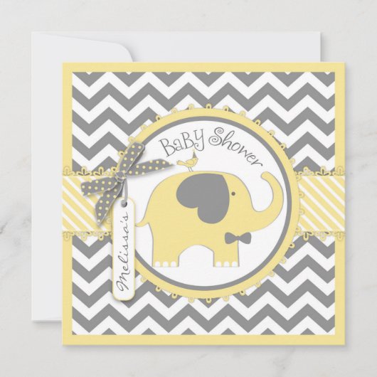 Yellow Elephant Bow-stropdas Chevron Print Baby sh Kaart (Voorkant)