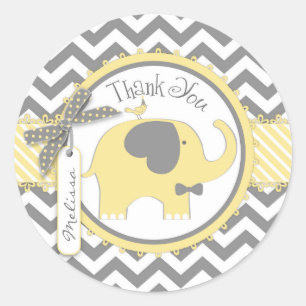 Yellow Elephant Bow-stropdas Chevron Print Dank u Ronde Sticker