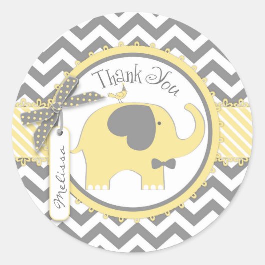 Yellow Elephant Bow-stropdas Chevron Print Dank u Ronde Sticker (Voorkant)