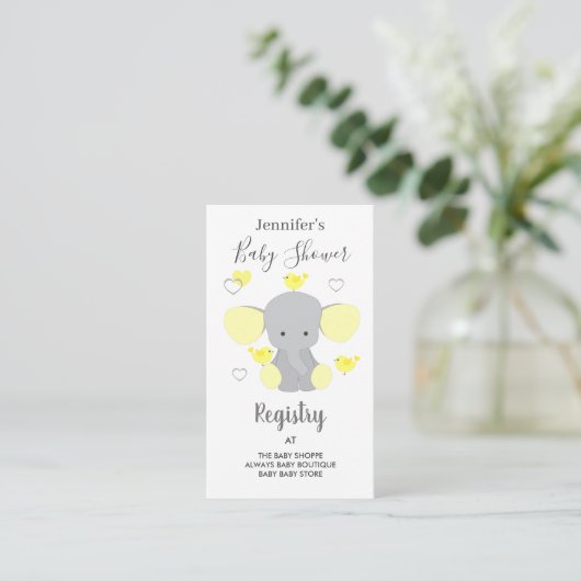 Yellow Elephant Boy Meisje Baby shower Registry Informatiekaartje (Staand voorkant)
