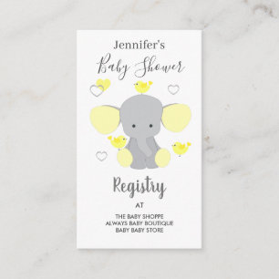 Yellow Elephant Boy Meisje Baby shower Registry Informatiekaartje