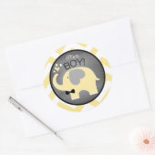 Yellow Elephant Chevron Boy Baby shower Ronde Sticker (Envelop)