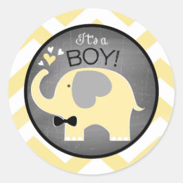 Yellow Elephant Chevron Boy Baby shower Ronde Sticker