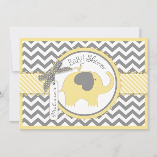 Yellow Elephant Chevron Print Baby shower Kaart (Voorkant)